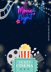 FREE Canva Invitation - Movie Night Party Birthday Invitation Templates