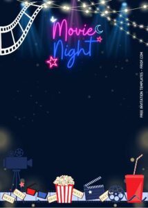 FREE Canva Invitation - Movie Night Party Birthday Invitation Templates