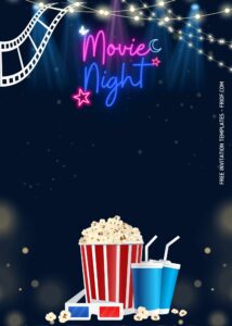 FREE Canva Invitation - Movie Night Party Birthday Invitation Templates