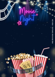 FREE Canva Invitation - Movie Night Party Birthday Invitation Templates
