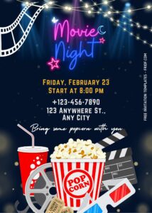 FREE Canva Invitation - Movie Night Party Birthday Invitation Templates