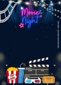 FREE Canva Invitation - Movie Night Party Birthday Invitation Templates