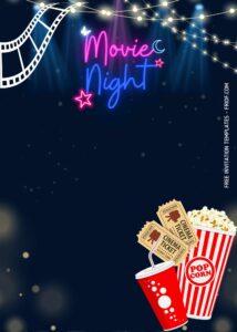 FREE Canva Invitation - Movie Night Party Birthday Invitation Templates