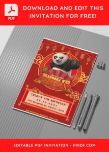 (Easily Edit PDF Invitation) Awesome Kung Fu Panda 4 Birthday Invitation C