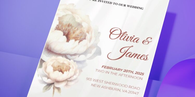 (Easily Edit PDF Invitation) Pristine Watercolor Peony Wedding Invitation