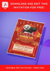 (Easily Edit PDF Invitation) Awesome Kung Fu Panda 4 Birthday Invitation D