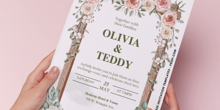 (Easily Edit PDF Invitation) Wooden Arch Floral Frame Wedding Invitation