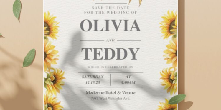 (Easily Edit PDF Invitation) Dreamy Sunflower Wedding Invitation