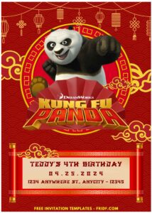 (Easily Edit PDF Invitation) Awesome Kung Fu Panda 4 Birthday Invitation J