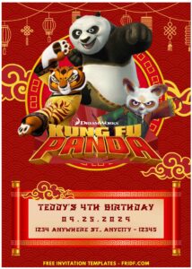 (Easily Edit PDF Invitation) Awesome Kung Fu Panda 4 Birthday Invitation A