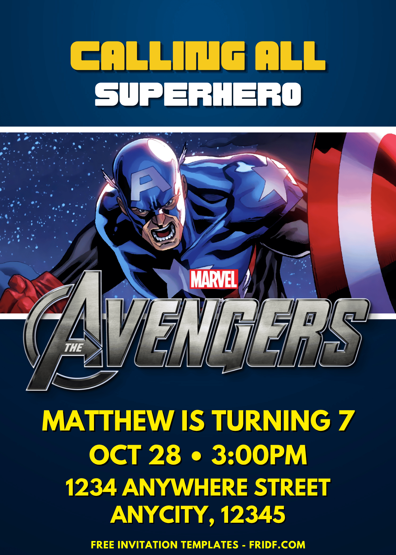 Captain America Avengers Birthday Invitation