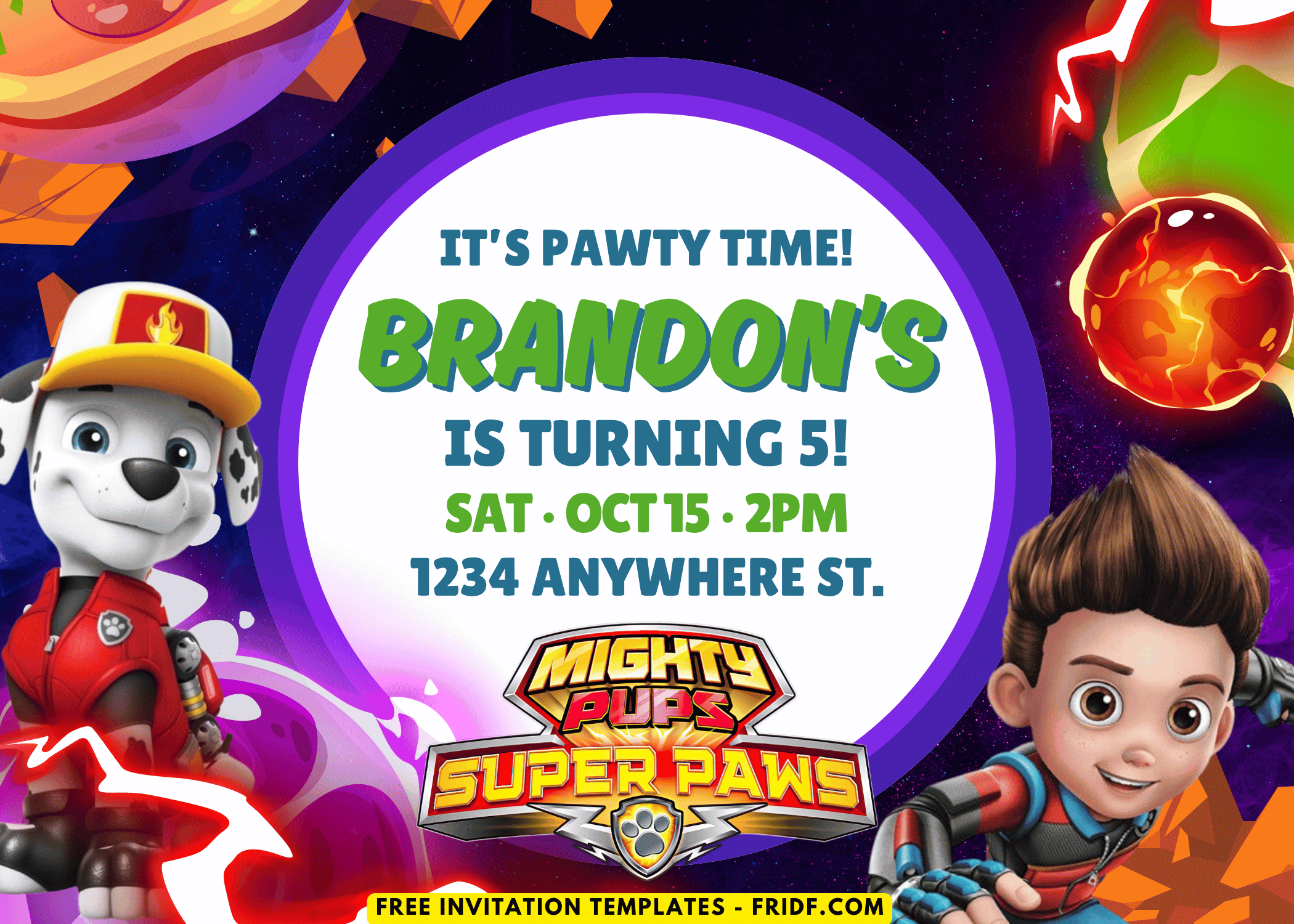 Mighty Puppy PAW Patrol Marshall and Ryder Birthday Invitation