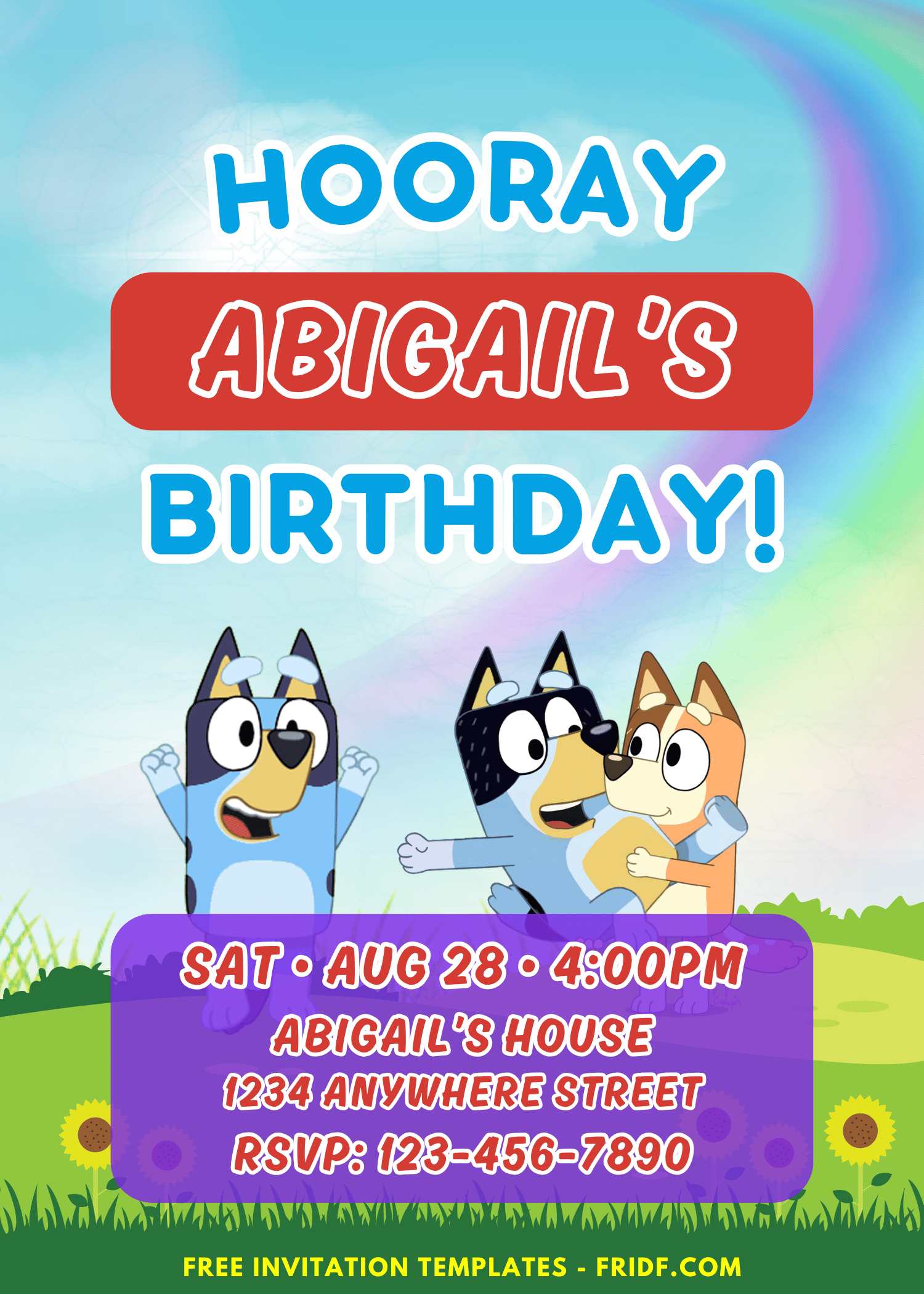 Rainbow Bluey Birthday Invitation