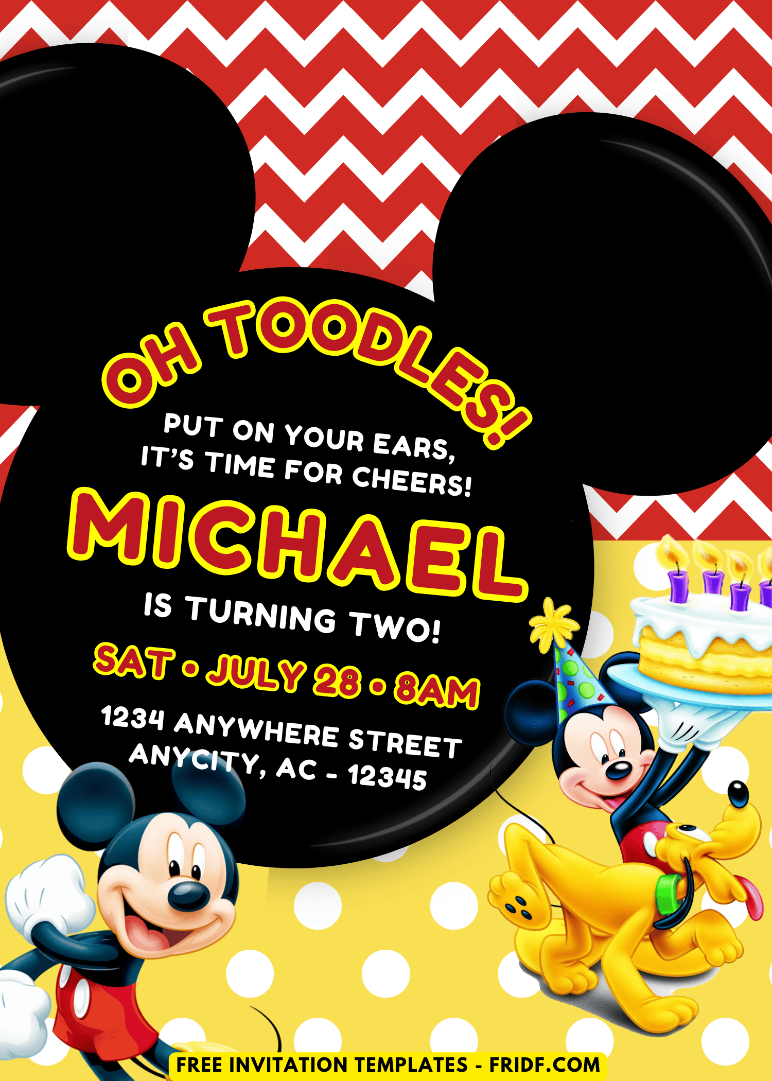 Oh Toodles Mickey Mouse 2nd Birthday Invitation