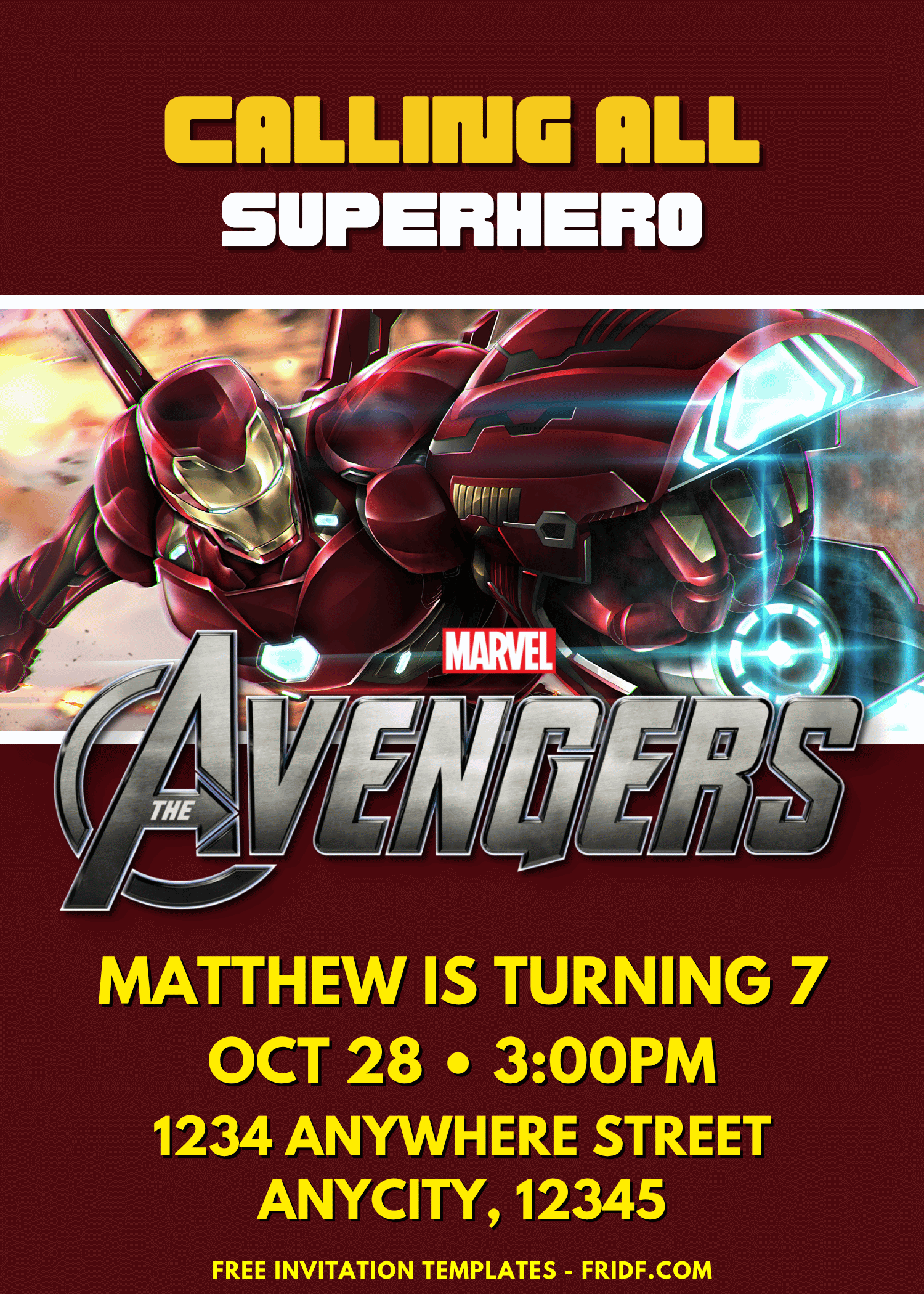 Marvel Avengers Iron Man Birthday Invitation