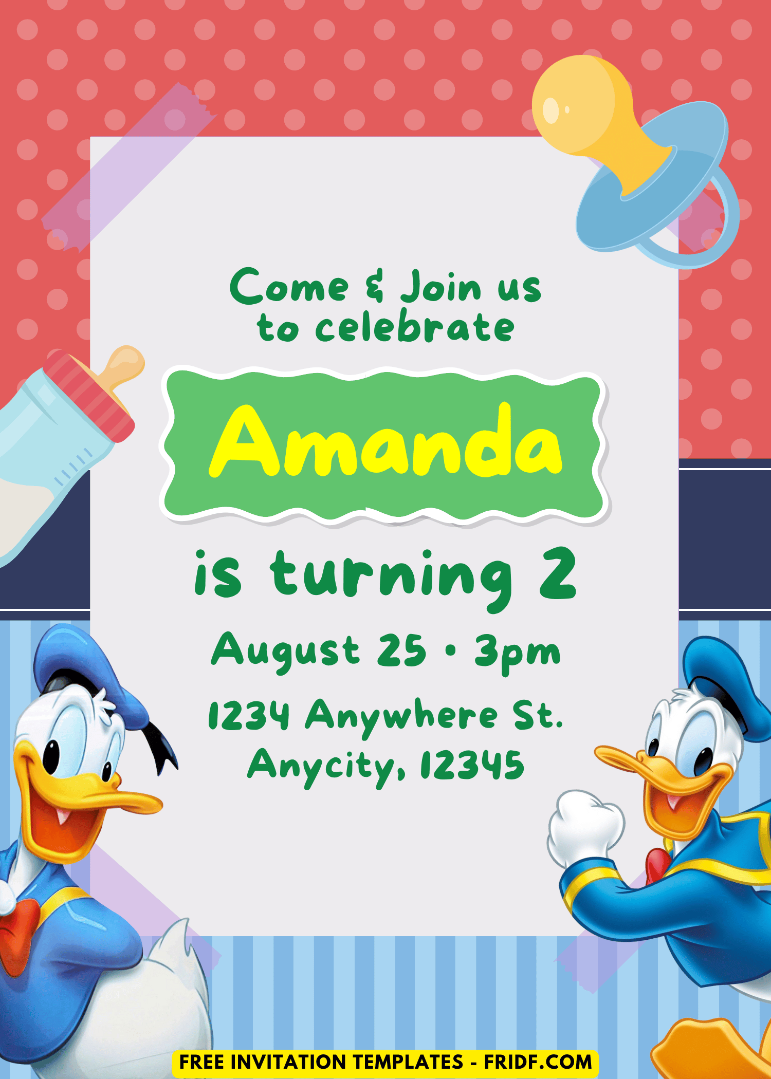 Adorable Donald Duck Birthday Invitation