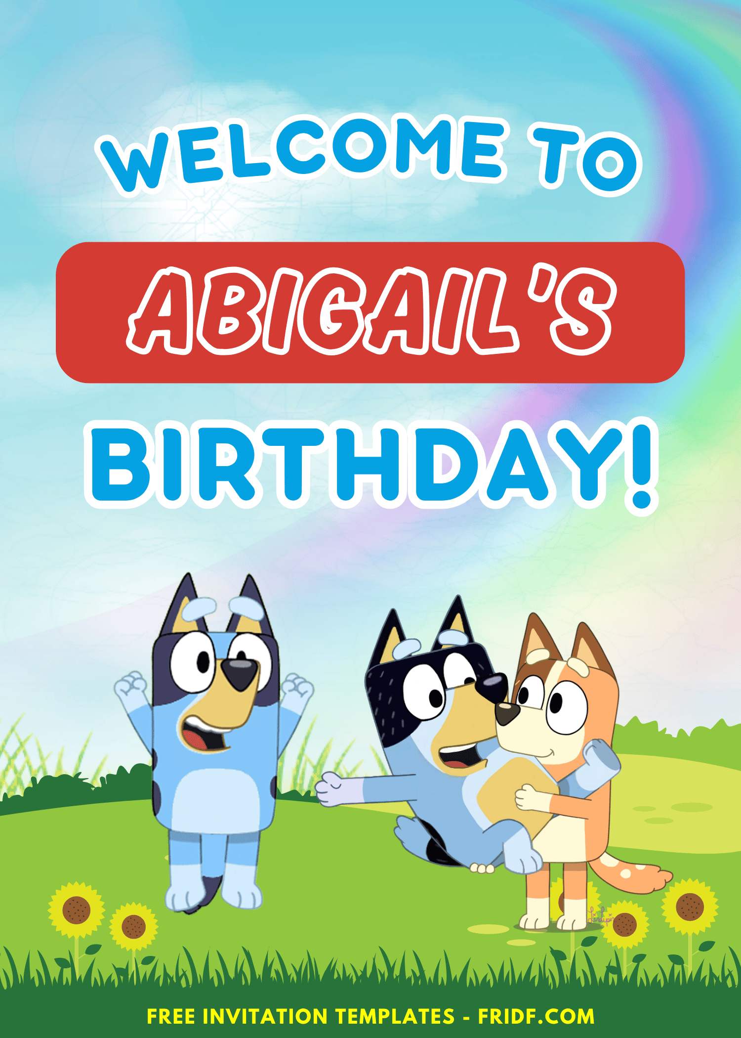 Rainbow Bluey Birthday Party Welcome Sign Board