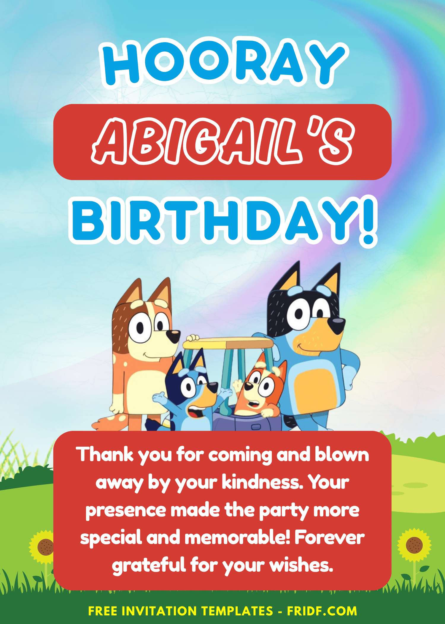 Bluey Birthday Party Thank You Crd
